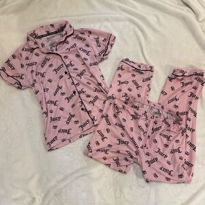 Juicy Couture Pink Crown Logo Pajama Set Kids Girls Size 10 12 Sleepwear